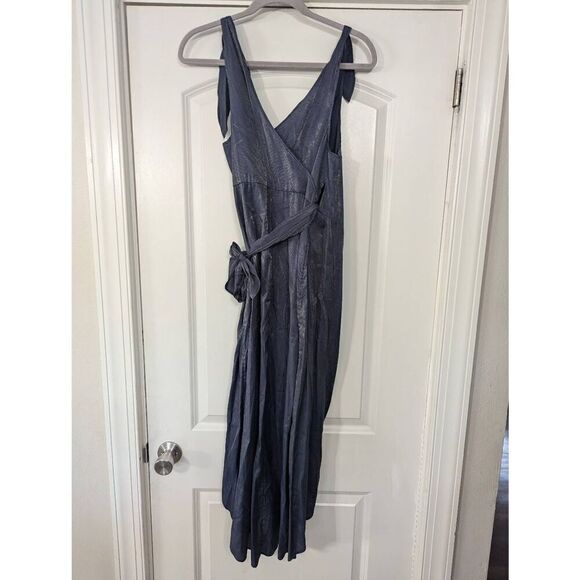 Free People Swipe Right Dress women's size XS‎ navy blue shimmer wrap midi belt - Picture 10 of 11